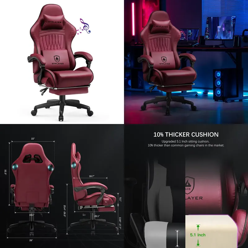 Speakers - GTPLAYER Gaming Chair with Speakers, Ergonomic
