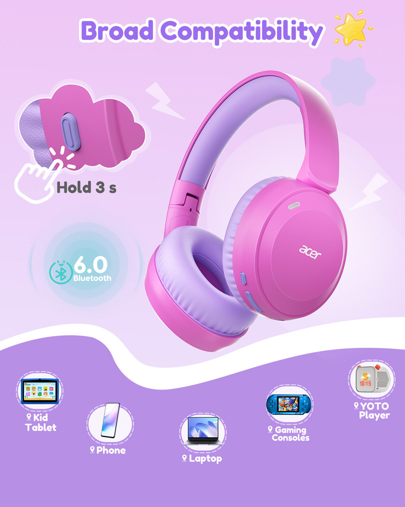 Acer OHR668 Kids Bluetooth 6.0 - Anc Wireless Over Ear Headphones 评论和价格