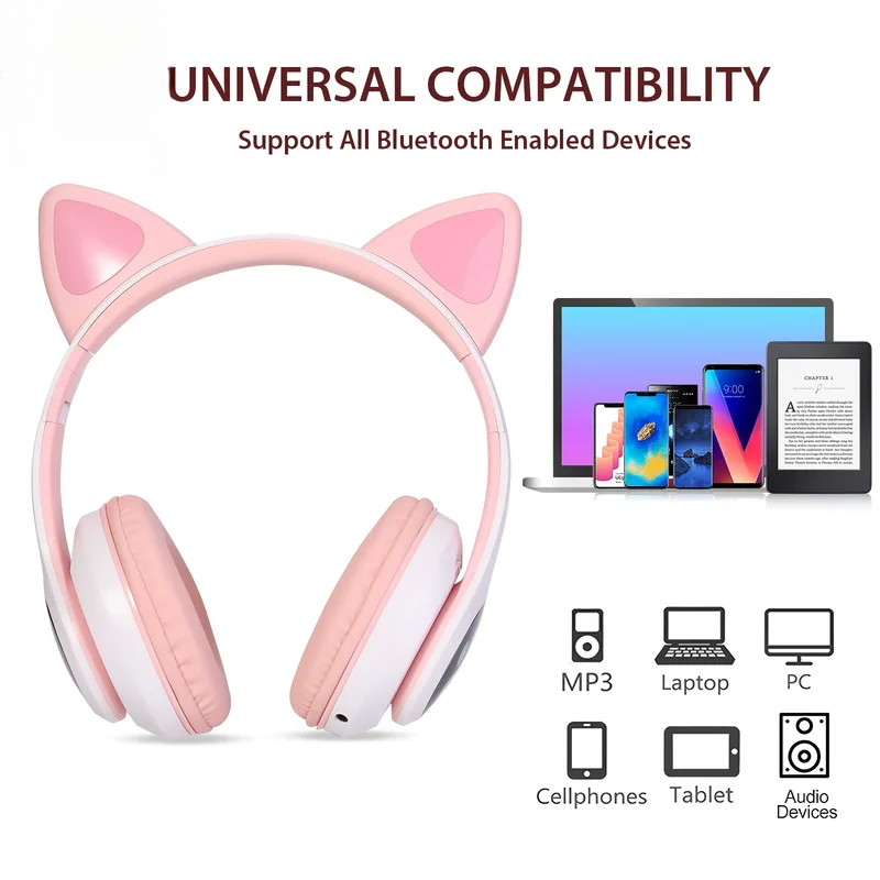 T28 Wireless Bluetooth Headpho - Cat Ear Bluetooth Headset Led 评论和价格