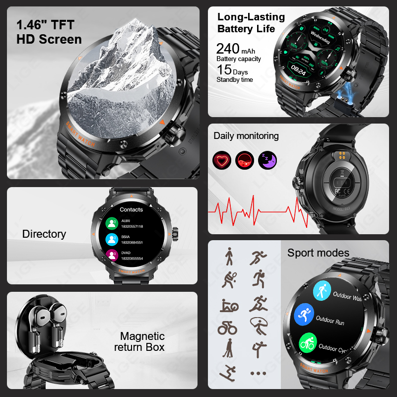 LIGE New 2 In 1 Smart Watch wi - Tws Earbuds Bluetooth 5.3 评论和价格