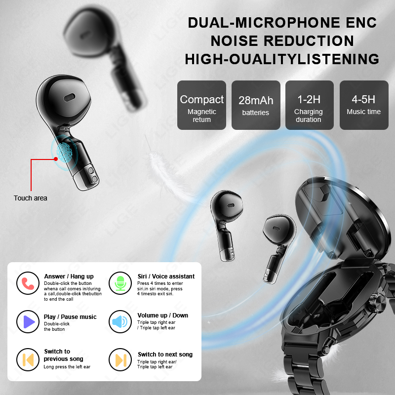 LIGE New 2 In 1 Smart Watch wi - Tws Earbuds Bluetooth 5.3 评论和价格