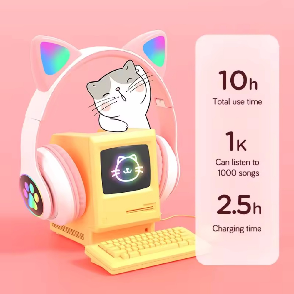 Foldable Wireless Bluetooth He - Cat Ear Bluetooth Headset Led 评论和价格