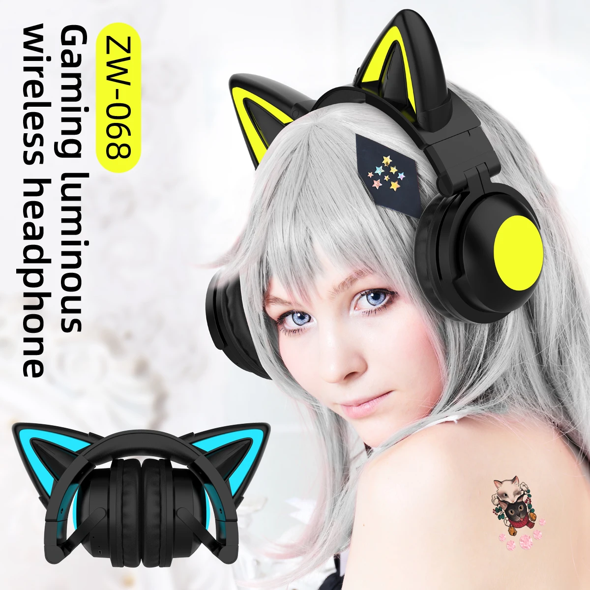 ZW068 Bluetooth Headphones LED - Cat Ear Bluetooth Headset Led 评论和价格